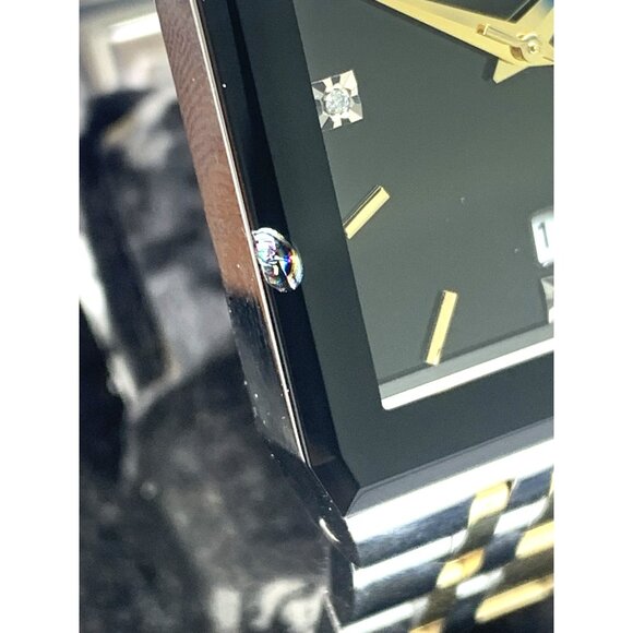 Bulova Men's Watch 98D153 Black Dial Diamond Accent Rectangle Two Tone Steel - Picture 7 of 15